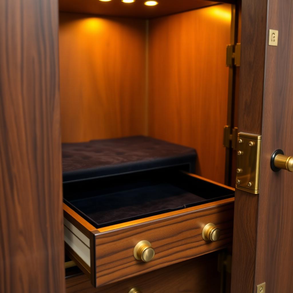 Hidden velvet-lined compartment